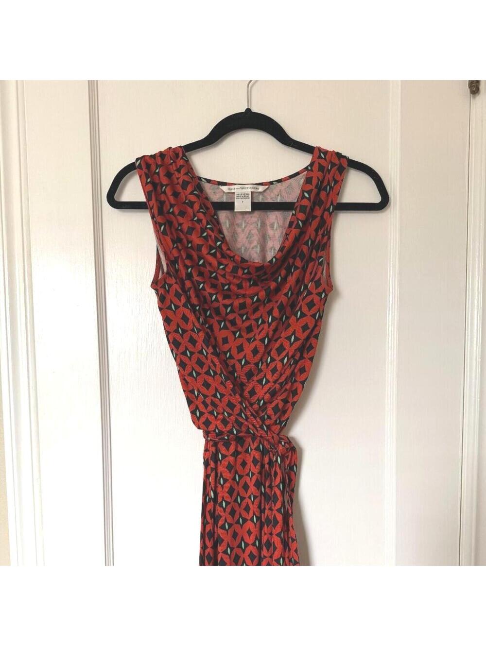 Diane von Furstenberg Red Silk Printed Wrap Dress Size 2